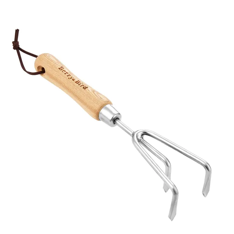 11.18-Inch Triple-Claw Hand Cultivator With Natural Wooden Grip 1