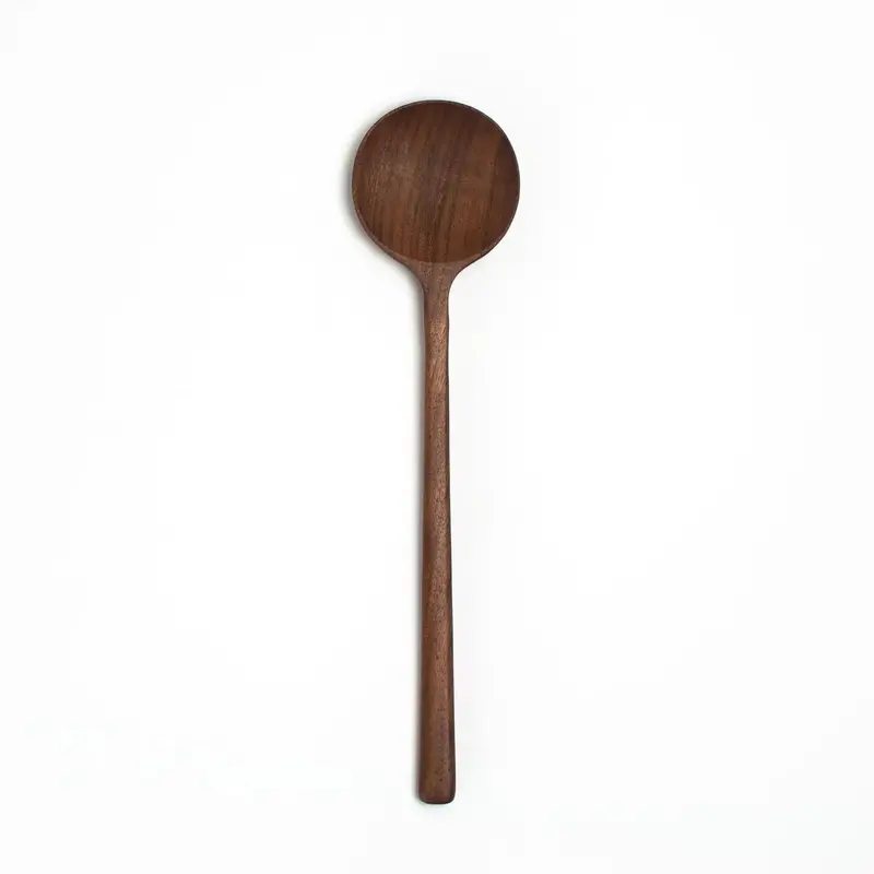12-Inch Round Walnut Wooden Spoon – Smooth Finish Serving Utensil 1