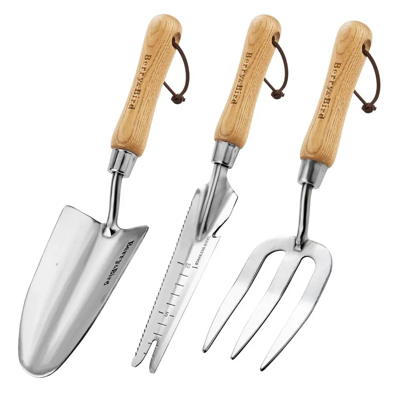 3-Piece Wooden-Handle Garden Set: Trowel, Fork & Weeder 1
