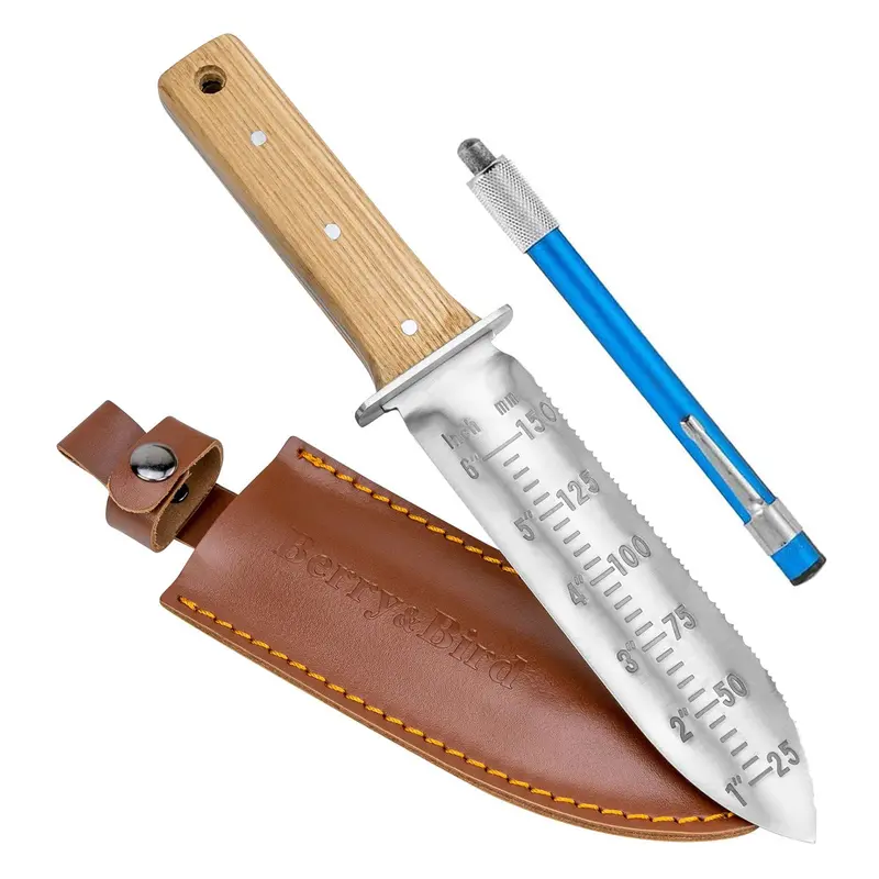 7-Inch Serrated Garden Knife – Stainless Blade With Leather Sheath & Sharpening Stone 1