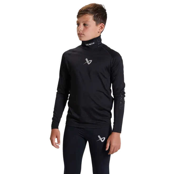 Bauer Long-Sleeve Cut-Resistant Neck Guard Base Layer – Youth Size 1