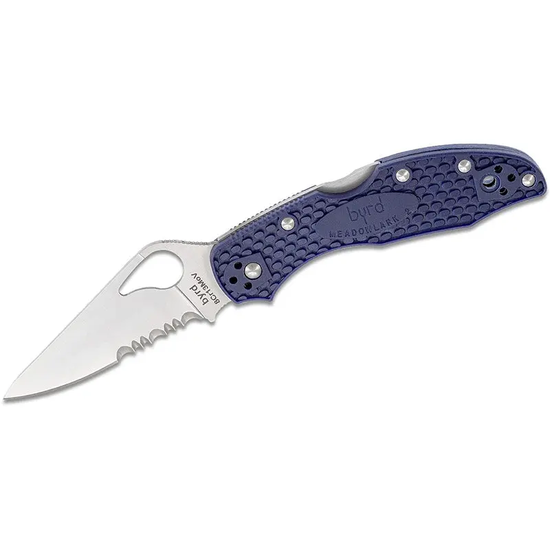 Byrd Meadowlark 2 Lightweight Folding Knife – Blue G-10, Combination Edge 1