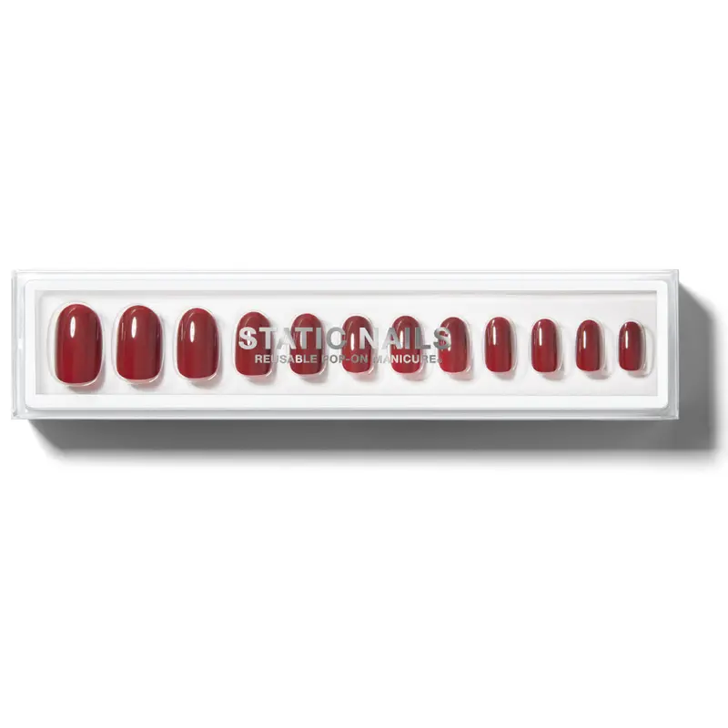 Cherry Liquor Round Pop-On Nails – Static Reusable Manicure 1