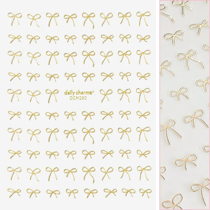 Daily Charme Coquette Bows Kawaii Nail Sticker – Gold Finish 1
