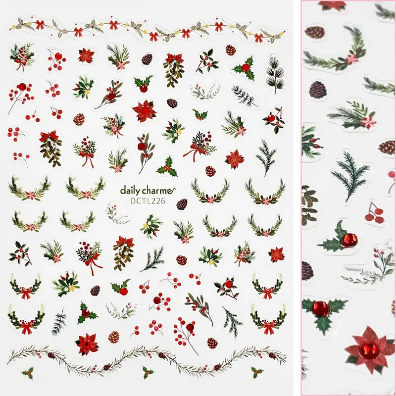 Daily Charme Festive Greenery Bejeweled Nail Art Stickers 1