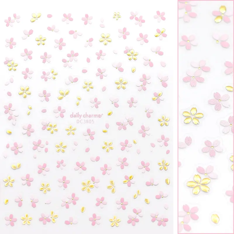 Daily Charme Floral Nail Sticker Set – Golden Sakura Design 1