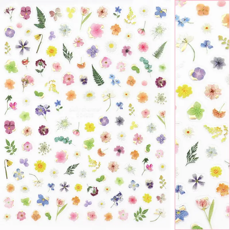 Daily Charme Gilded Blooms 3D Embossed Nail Decals – Metallic Floral Accents 1