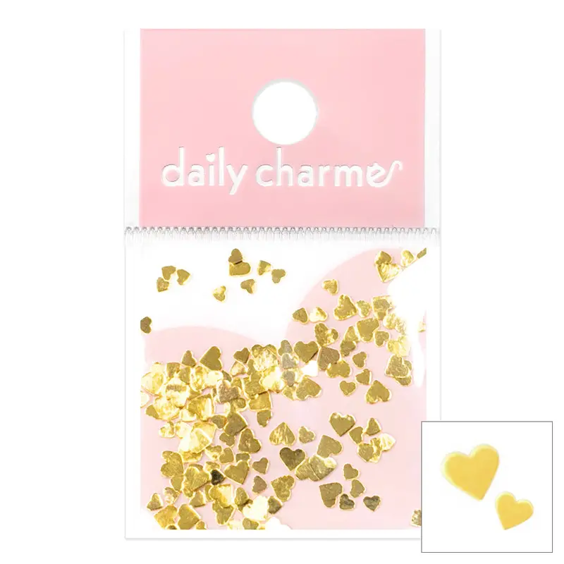Daily Charme Gold Flat Heart Studs Mix – Minimalist Metallic Nail Charms 1
