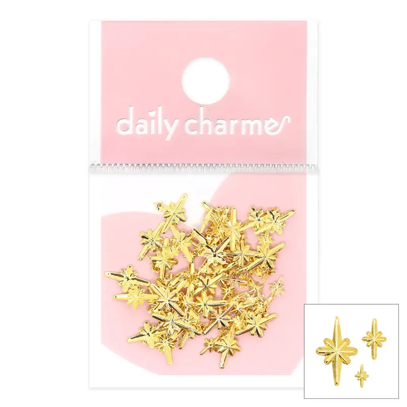 Daily Charme Gold Star Sparkles Studs Mix – Celestial Nail Embellishment Set 1
