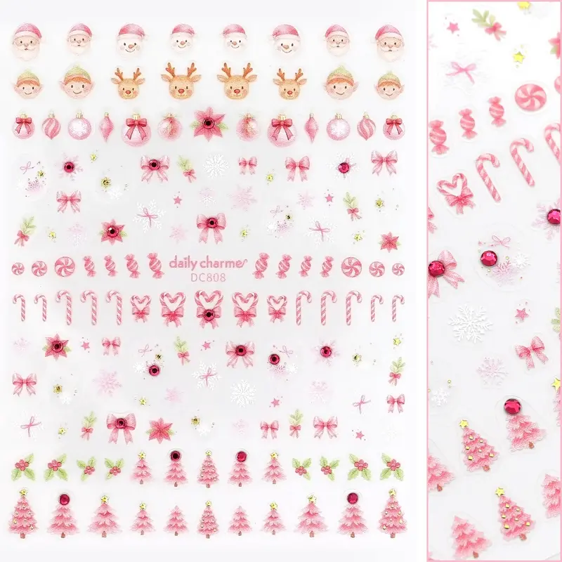 Daily Charme Holiday Nail Sticker – Merry Pinkmas Glitter Accent 1