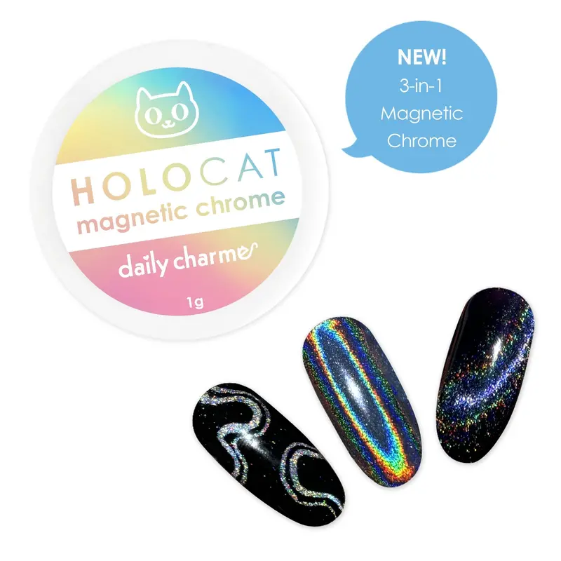 Daily Charme Holocat 3-In-1 Magnetic Chrome Powder – Holographic Nail Effect 1