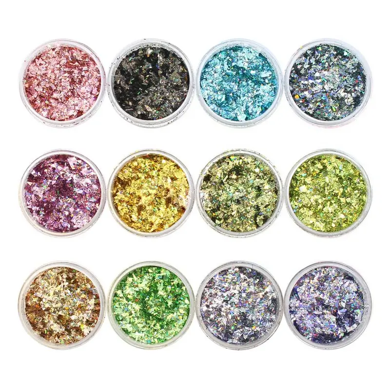 Daily Charme Holographic Glitter Flakes Assortment – 12-Jar Shimmer Kit 1