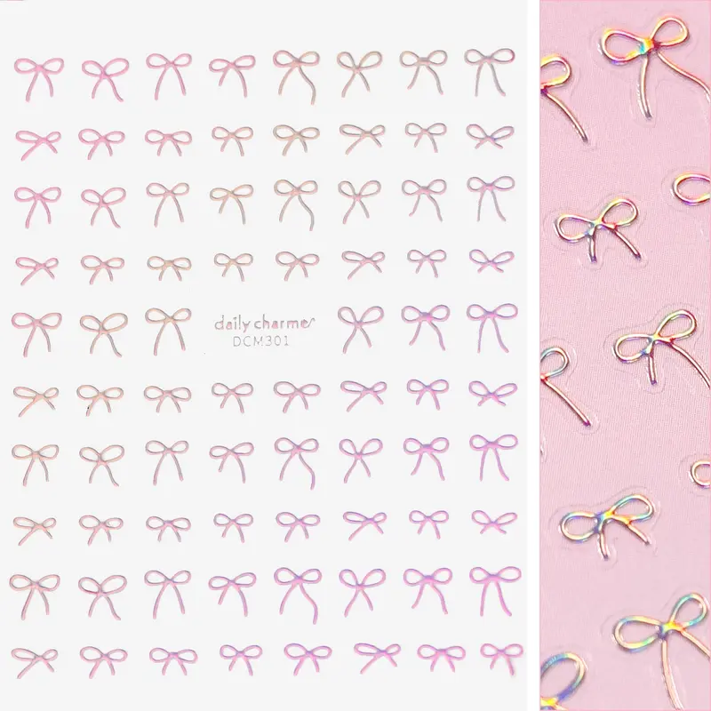 Daily Charme Holographic Pink Coquette Bows Nail Sticker 1
