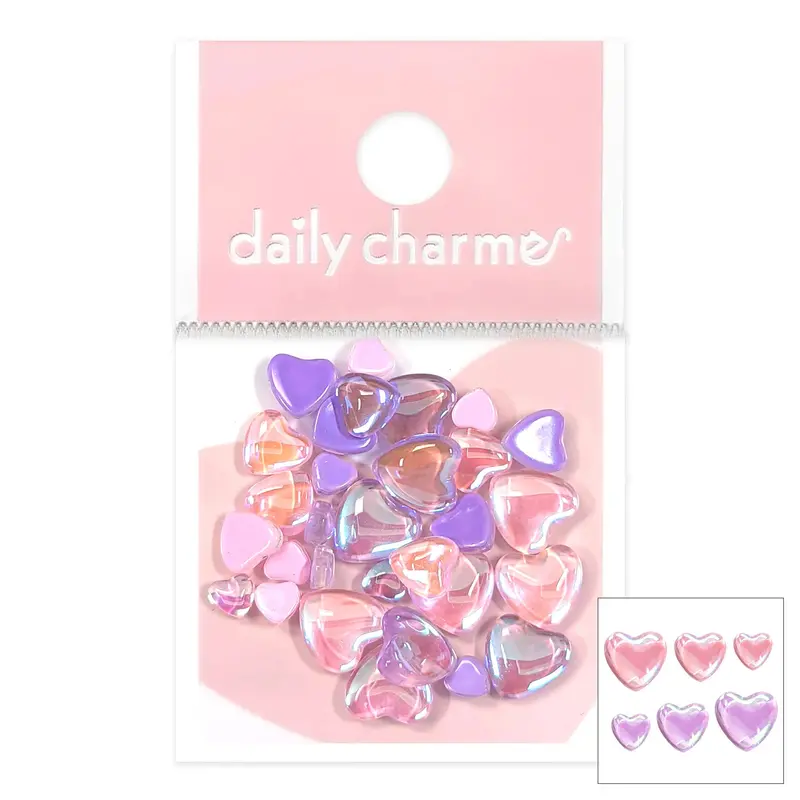 Daily Charme Iridescent Bubble Heart Nail Charms – Pink And Purple Mix 1