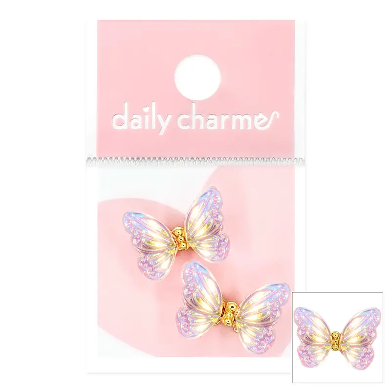 Daily Charme Iridescent Pink Butterfly Resin Nail Charm – Single Design Accent 1