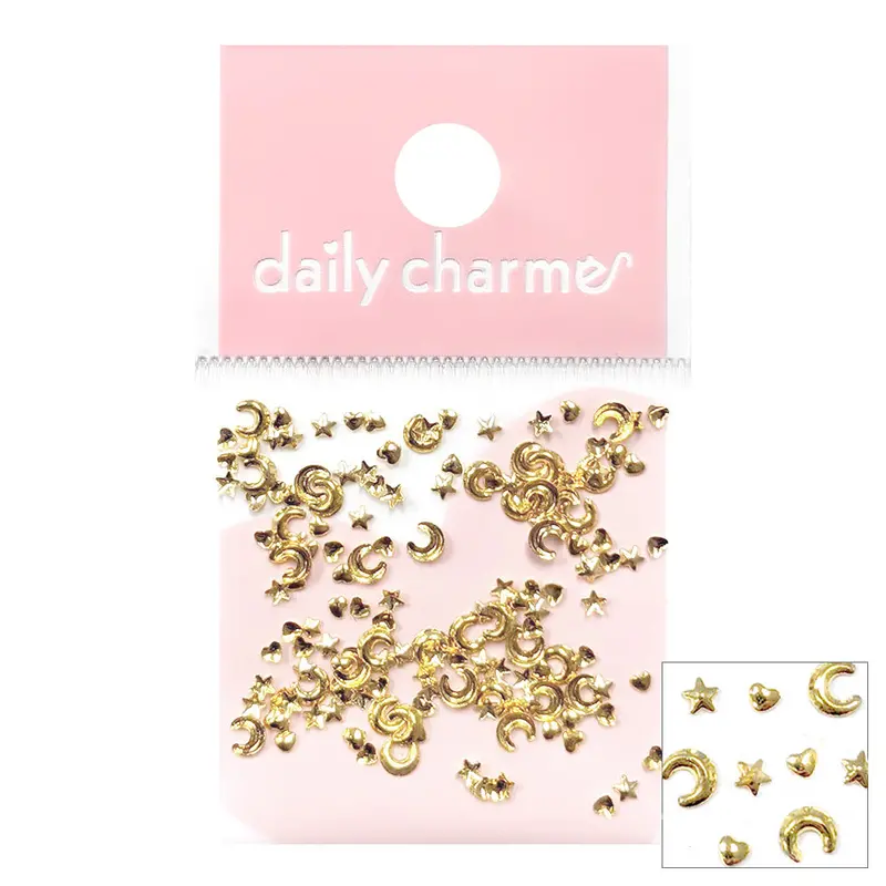 Daily Charme Mystical Moon Gold Studs Mix – Enchanted Crescent & Orb Nail Charms 1