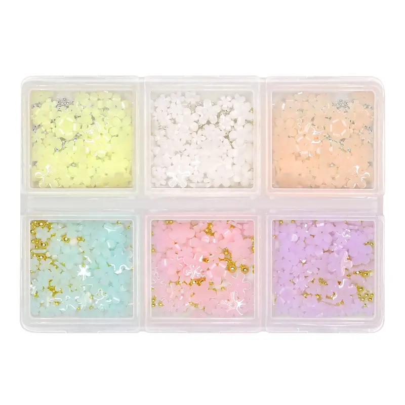 Daily Charme Pastel Resin Flower And Caviar Bead Mix – 6-Color Nail Art Collection 1