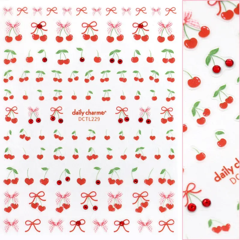 Daily Charme Valentine’S Bejeweled Cherry Nail Art Sticker 1