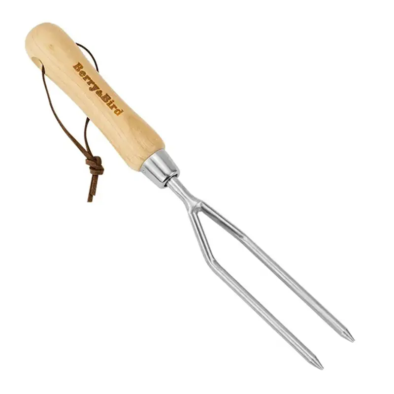 Double-Tine Hand Fork – 12.2-Inch Stainless Steel Weeding Fork With Ergonomic Wooden Handle 1