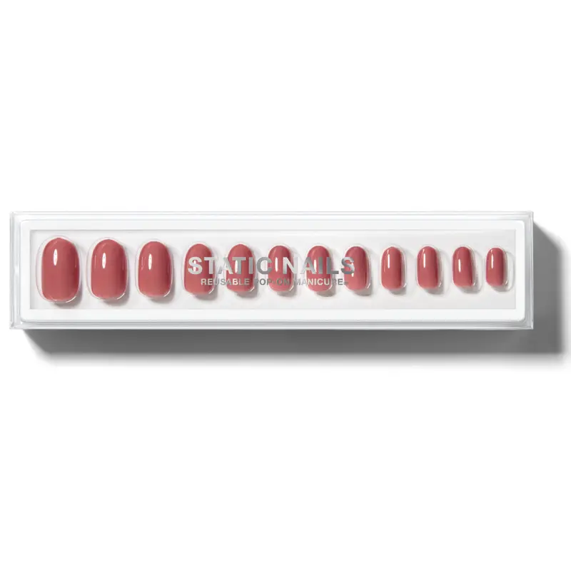 Dusty Rose Round Pop-On Nails – Static Reusable Press-On Style 1