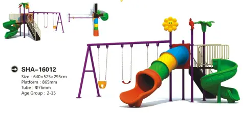 Green-Yellow-Gold Playground: 2 Slides, 3 Swings & Decorative Plastic Bird Railings 1