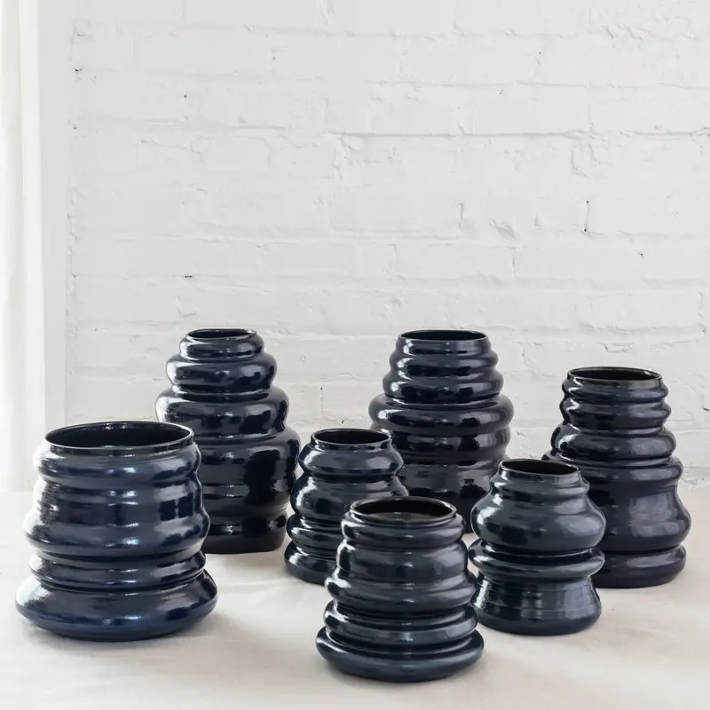 Hand-Coiled Ceramic Vessel – Blue Peacock Glaze Finish 1