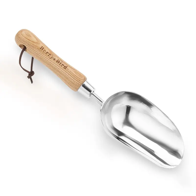 Loose-Soil Hand Scoop – 12.9-Inch Stainless Steel Shovel Spade With Wooden Handle 1