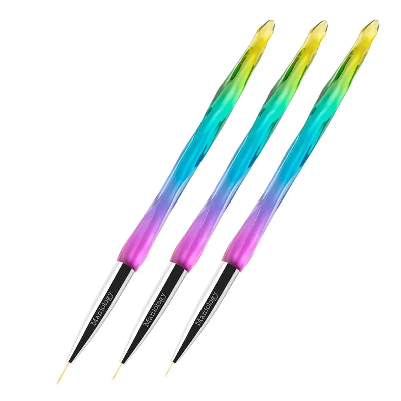 Maniology 3-Piece Nail Art Detailing Brush Set With Rainbow Gradient Acrylic Handles 1