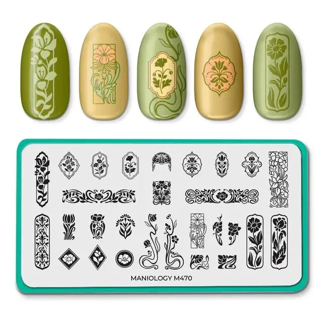 Maniology Fleur Nouveau Stamping Plate #M470 – Elegant Floral Nail Art Design 1