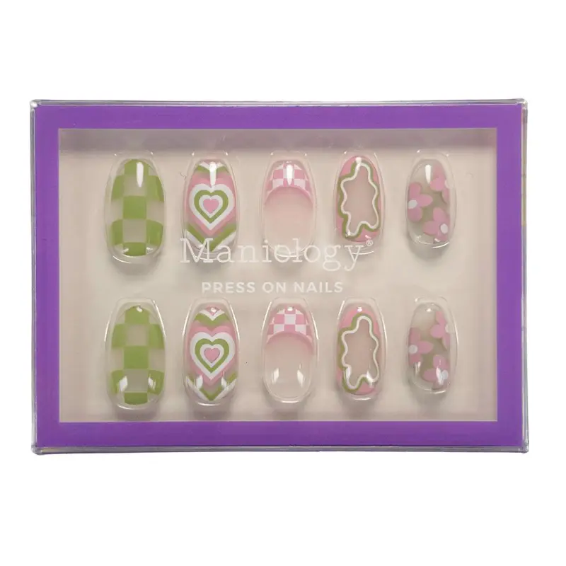 Maniology Flower Babe Press-On Nails – Short Round Shape, Botanical Print Style 1