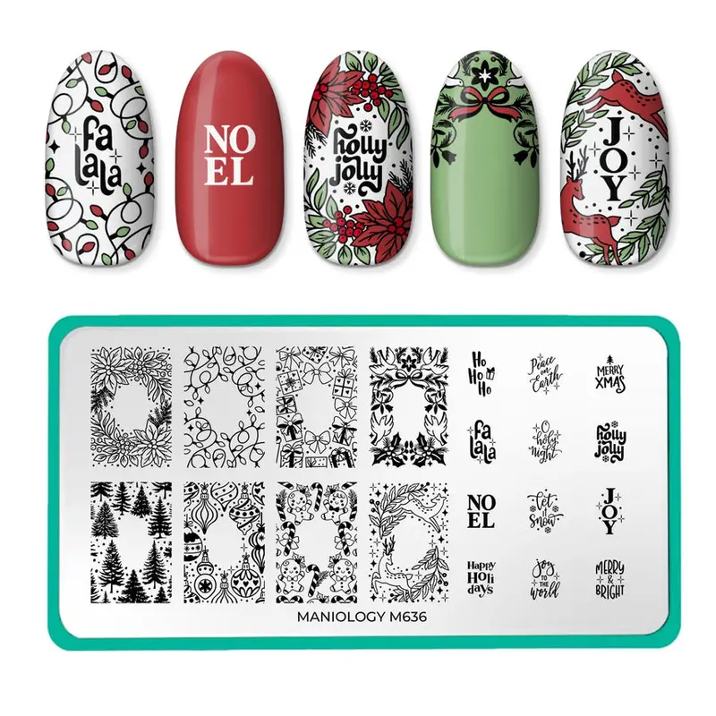 Maniology Nail Stamping Plate – Holiday Greetings Theme (M636) 1