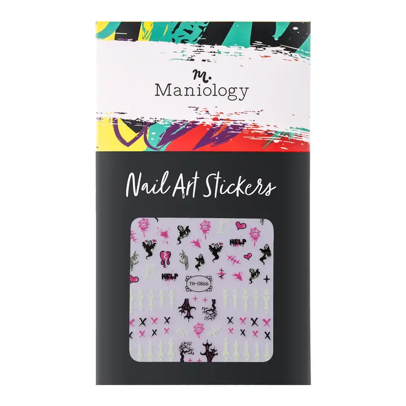 Maniology Pink Phalanges Glow Nail Art Stickers – Playful Skeletal Design (#Th0866) 1
