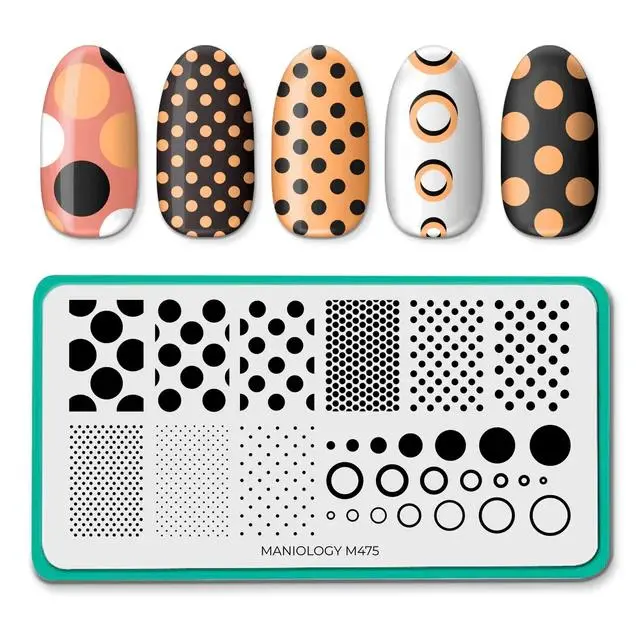 Maniology Seeing Spots Stamping Plate #M475 – Playful Polka Dot & Geometric Nail Art Plate 1