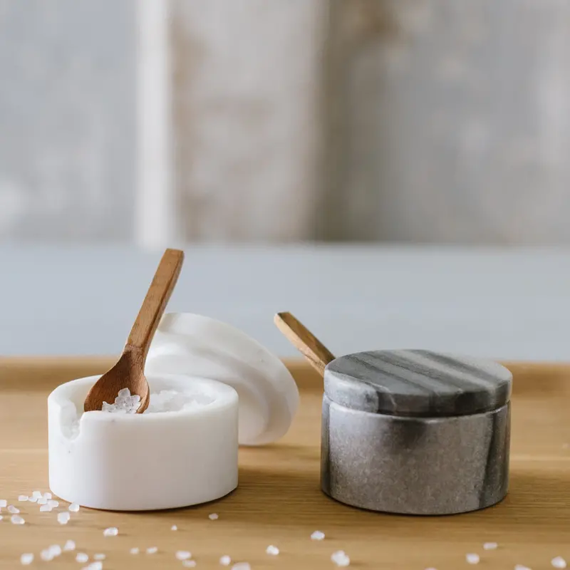 Marble-Lidded Spice Cellar With Acacia Wood Spoon 1