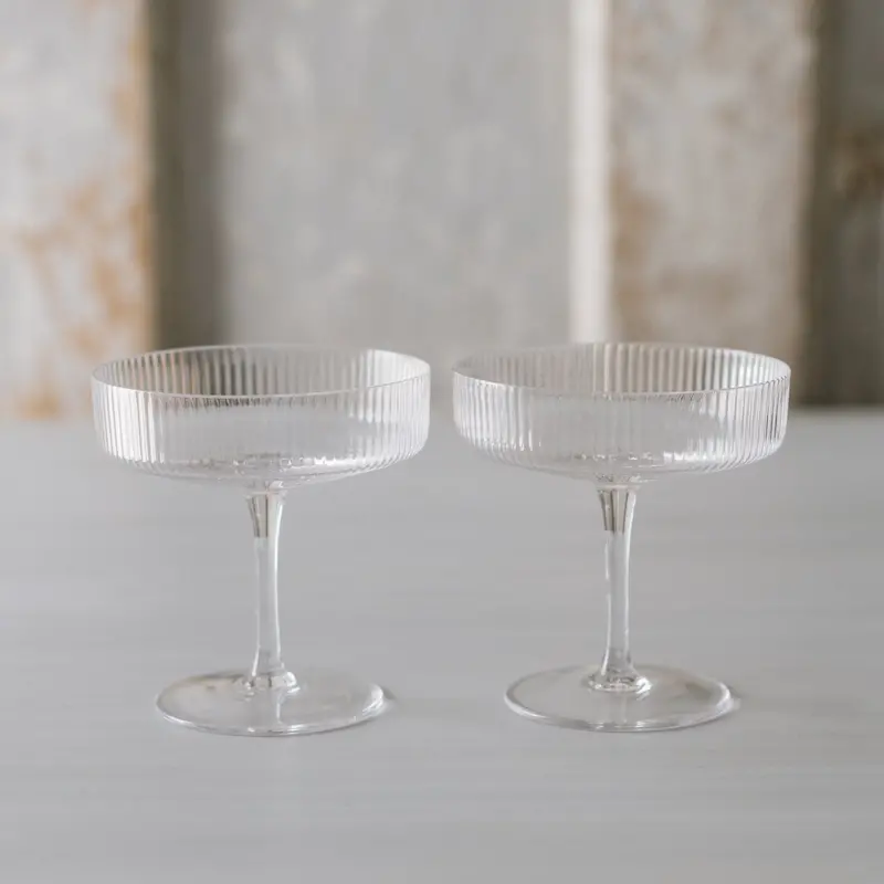 Pair Of Ripple-Design Clear Champagne Saucers 1
