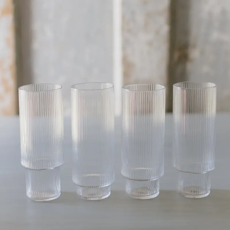 Ripple Tall Beverage Glasses – Set Of Four, Transparent 1