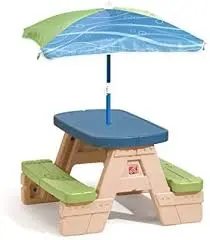 Sit-And-Play Picnic Table With Shade Umbrella – Kraft Finish 1