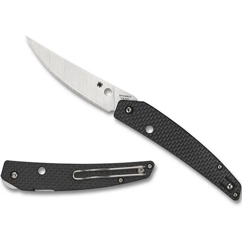 Spyderco Ikuchi Flipper Knife – Carbon Fiber/G-10 Hybrid Handle With Plain Edge 1