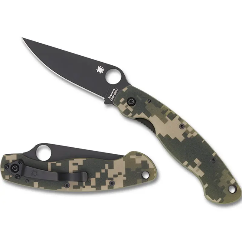 Spyderco Military Model Folding Knife – Camo G-10 Scales, Black Blade 1