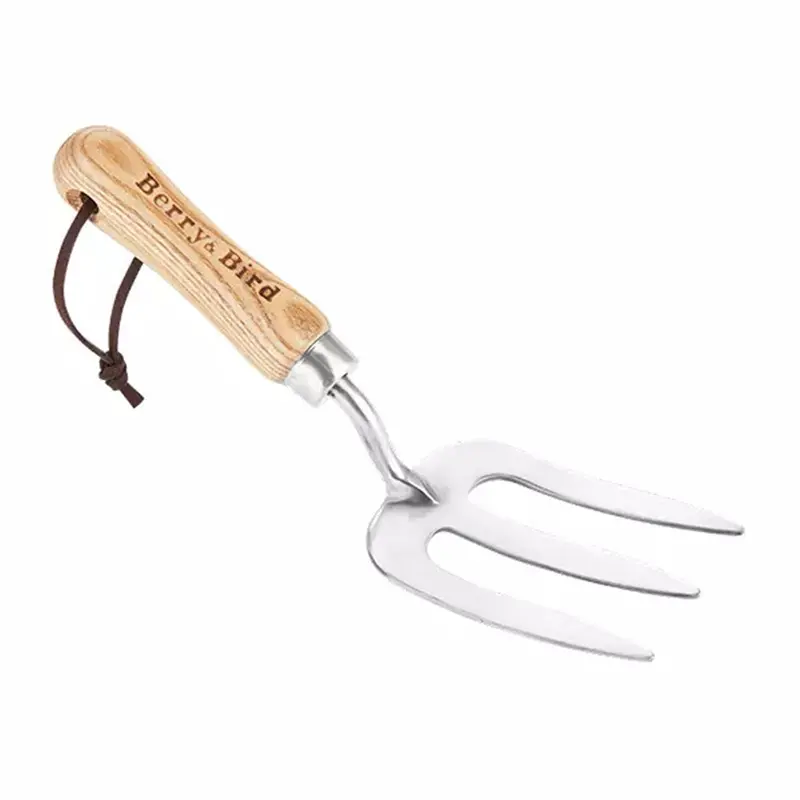 Stainless Steel Hand Fork – Weed Removal & Aeration, 9.37" With Wood Grip 1