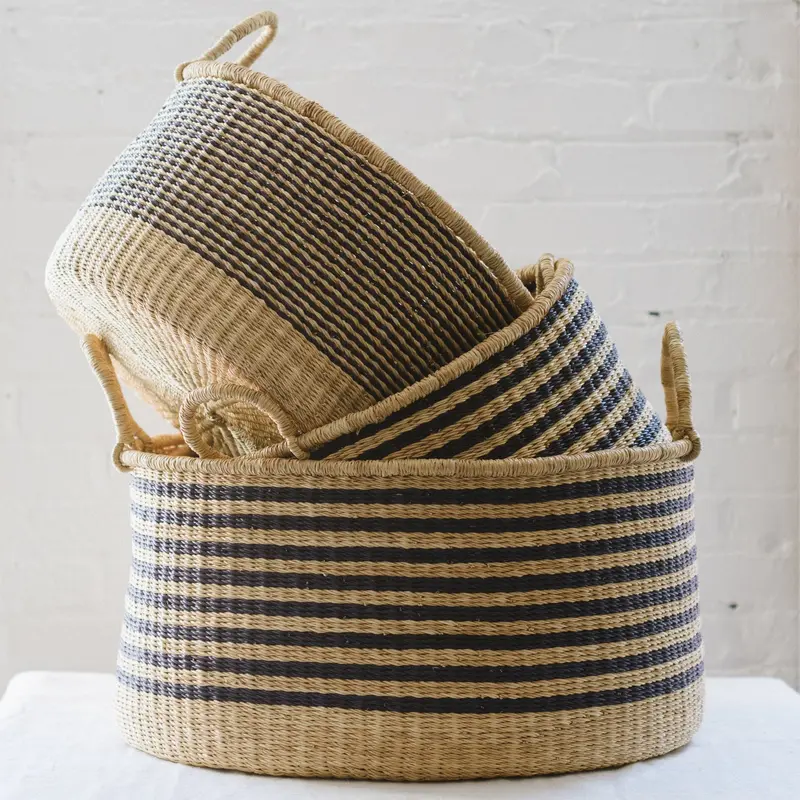 Striped Handwoven Floor Basket 1