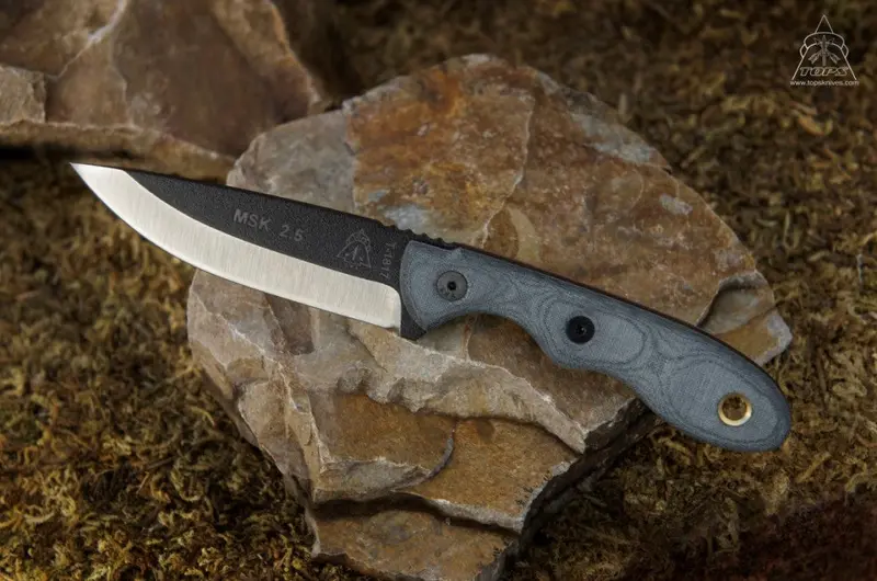 Tops Mini Scandi Knife With Black Linen Micarta Handle 1