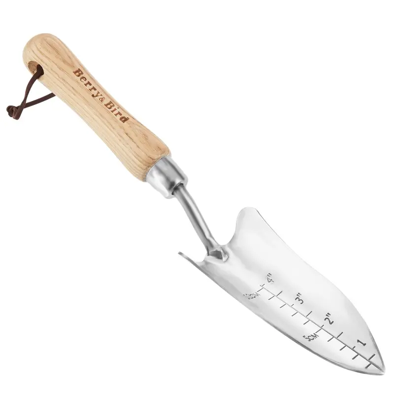 Transplanter Trowel With Contoured Wooden Handle For Delicate Seedling Work 1
