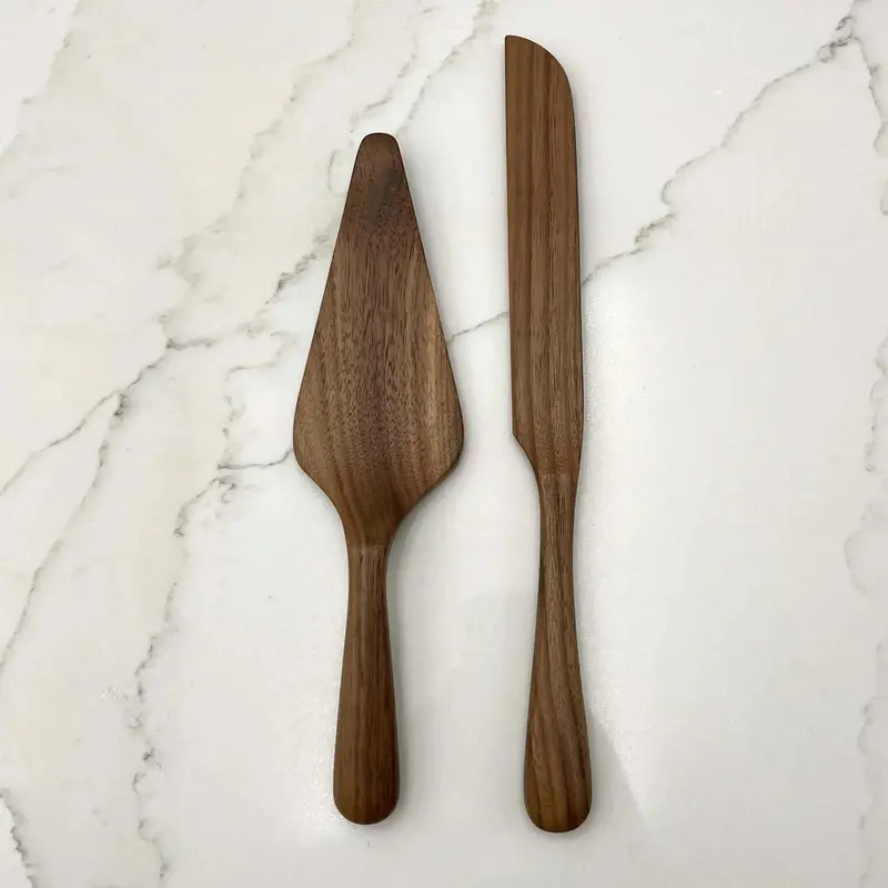 Walnut Cake Server Set – Fork & Slice Combo 1