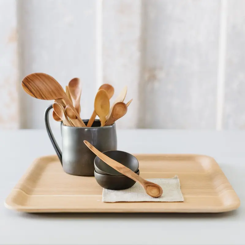 Wavy-Handled Small Olivewood Spoon – Ergonomic Design 1