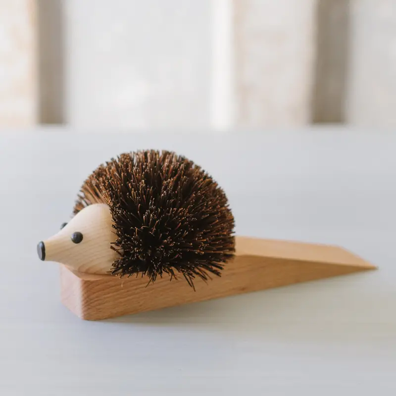 Wooden Hedgehog Door Stopper With Weighted Base 1
