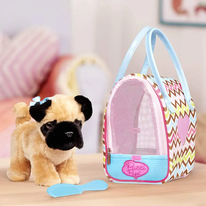 Zigzag Pattern Glam Tote With Playful Pug Illustration 1
